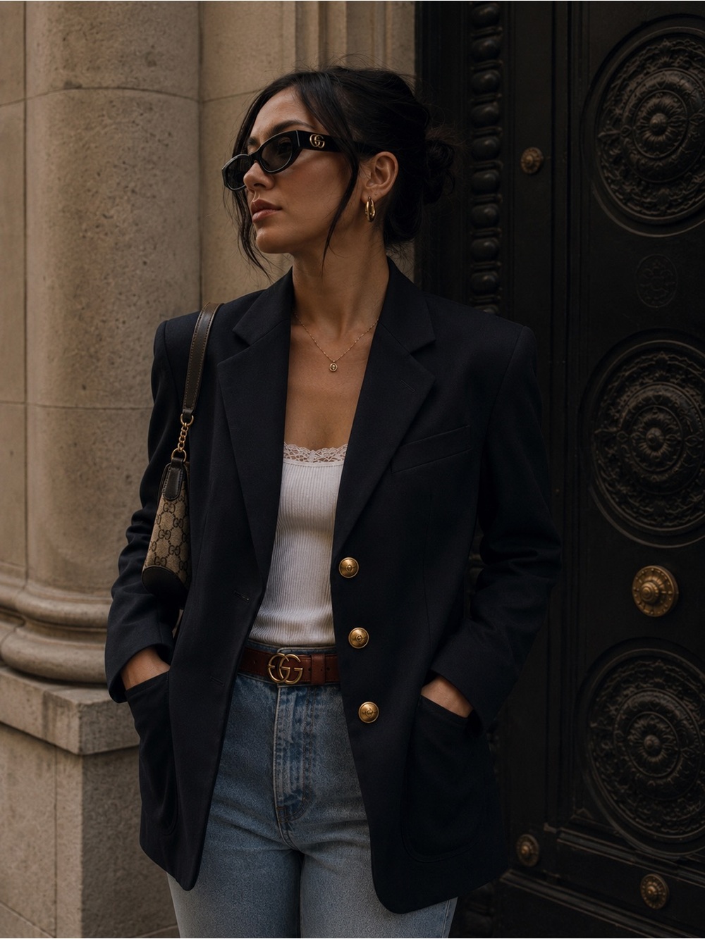 How cute is this #vintage #navyblue #blazer with #gold #buttons